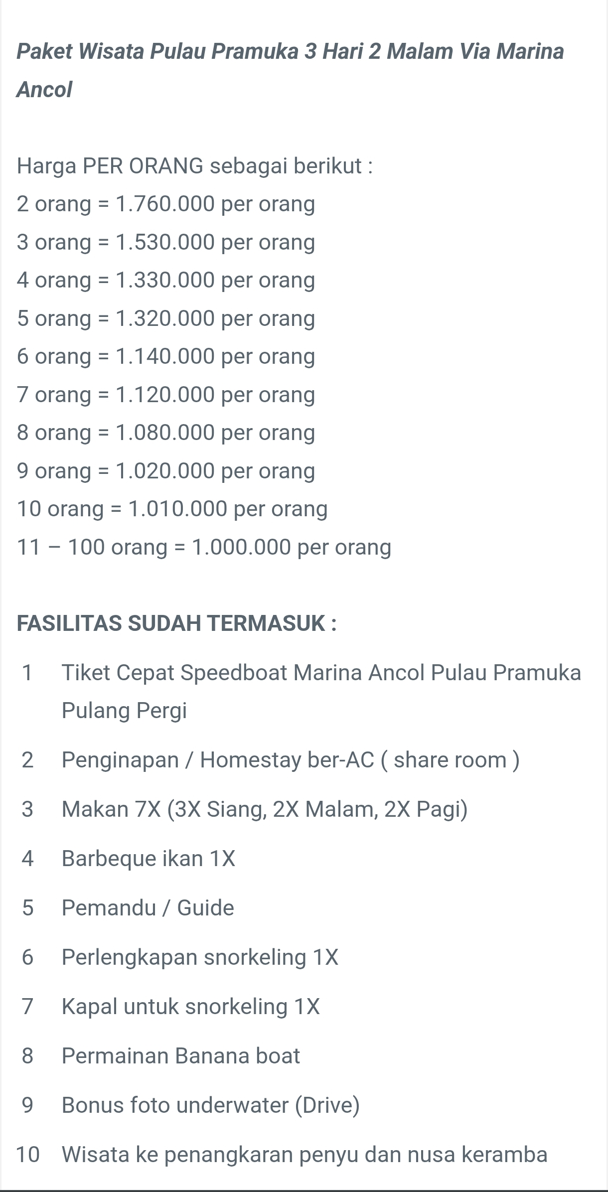 Paket 3 Hari 2 Malam Marina Ancol