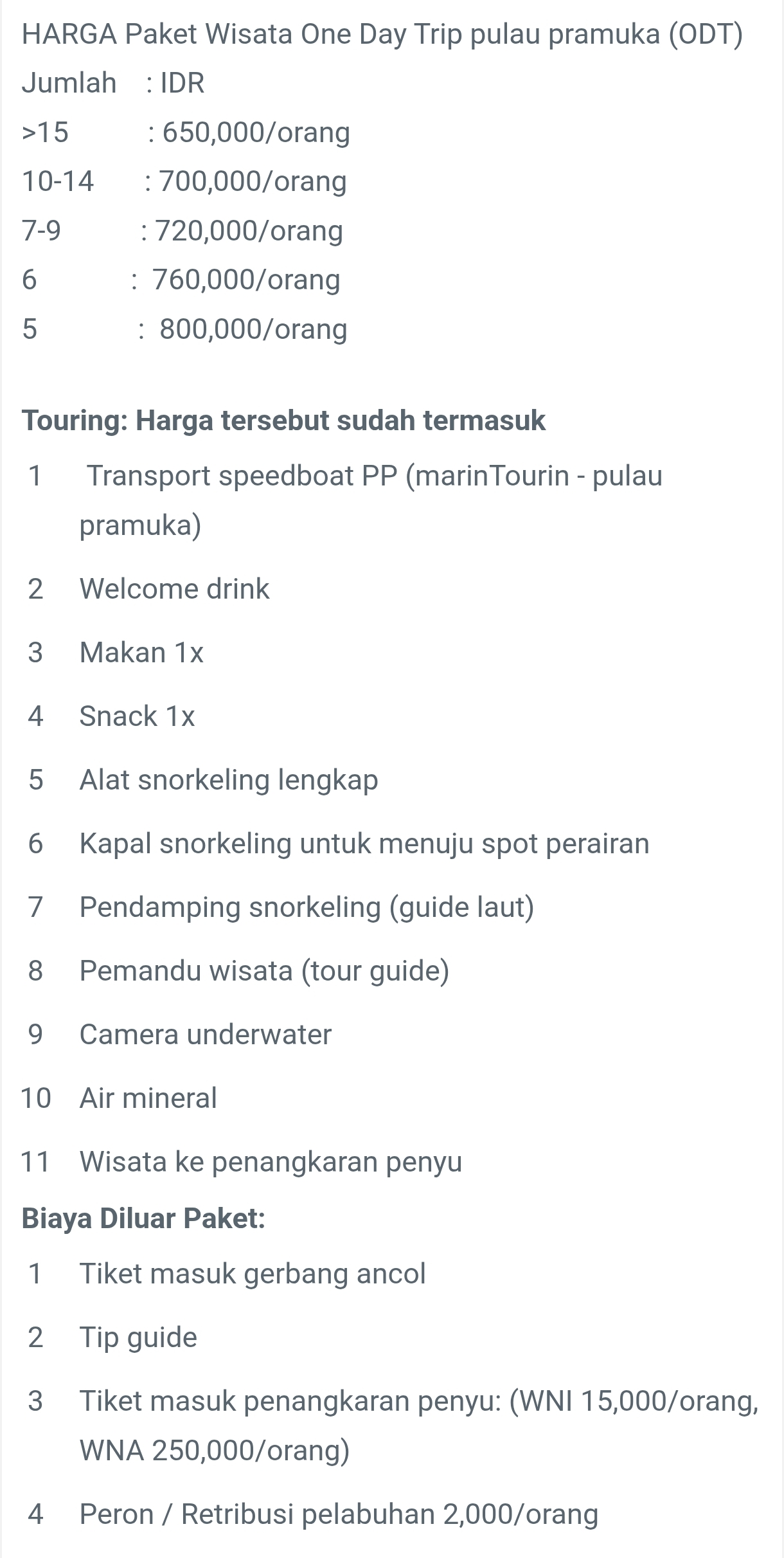Paket One Day Trip Start Marina Ancol 